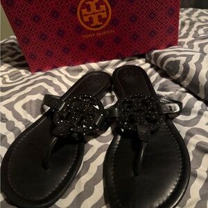 Tory Burch Black Leather Flip Flops